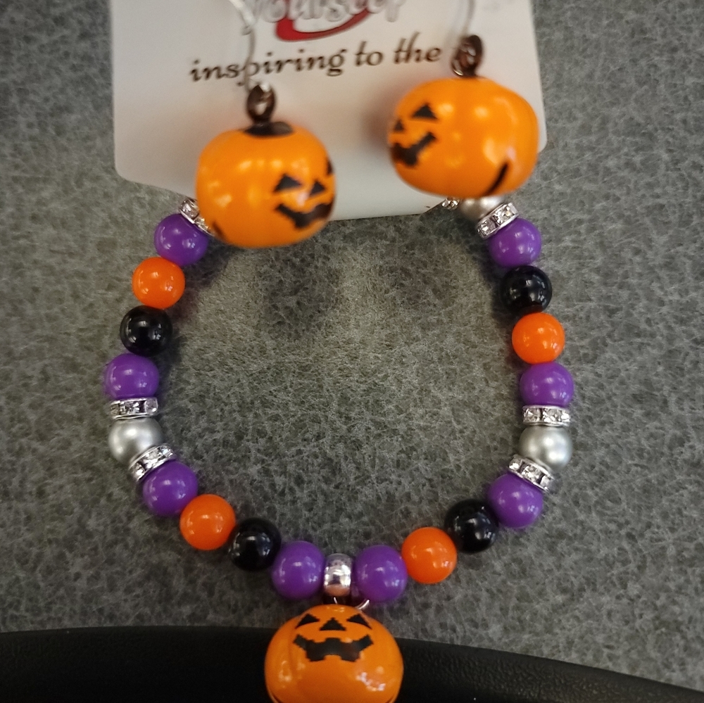 Halloween Pumpkin Bracelet & Earrings